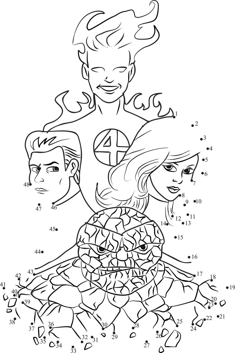 Fantastic Four Collage printable dot to dot worksheet