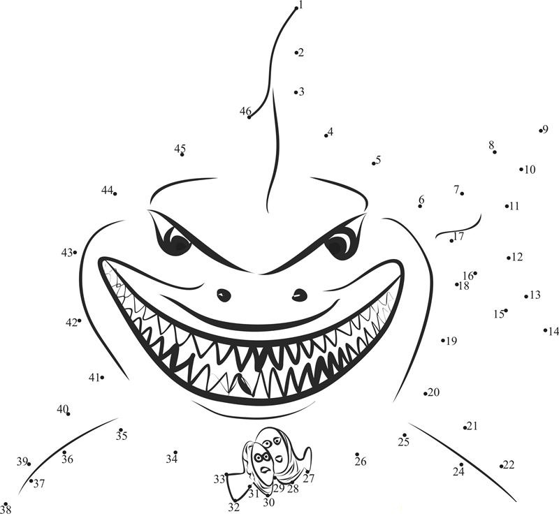 Finding Nemo Bruce The Shark printable dot to dot worksheet