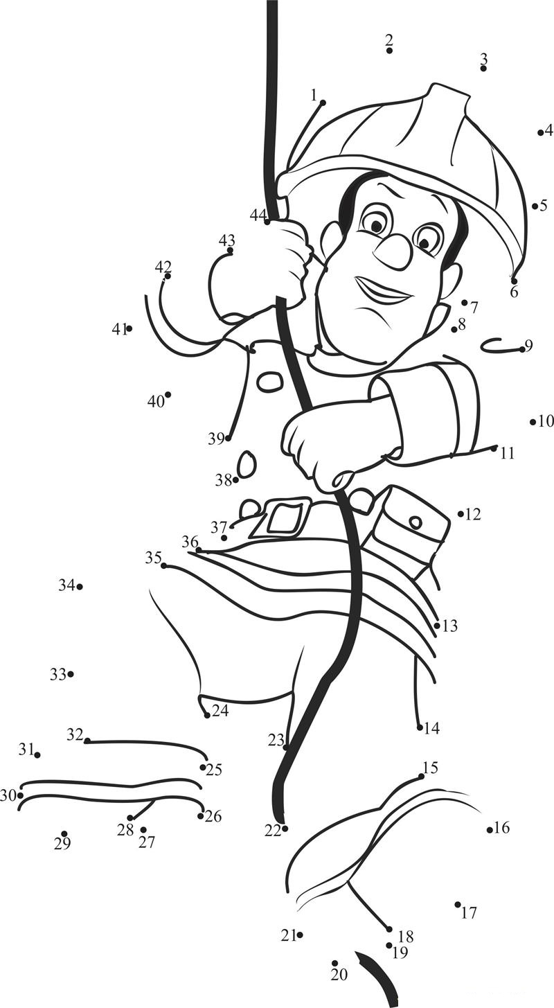 Fireman Sam On Rope printable dot to dot worksheet