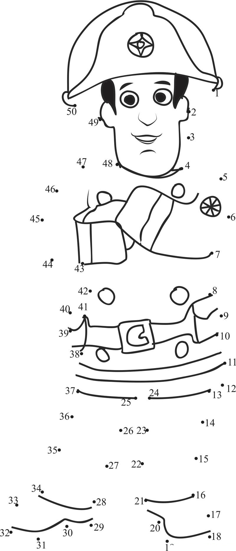 Fireman Sam Standing printable dot to dot worksheet