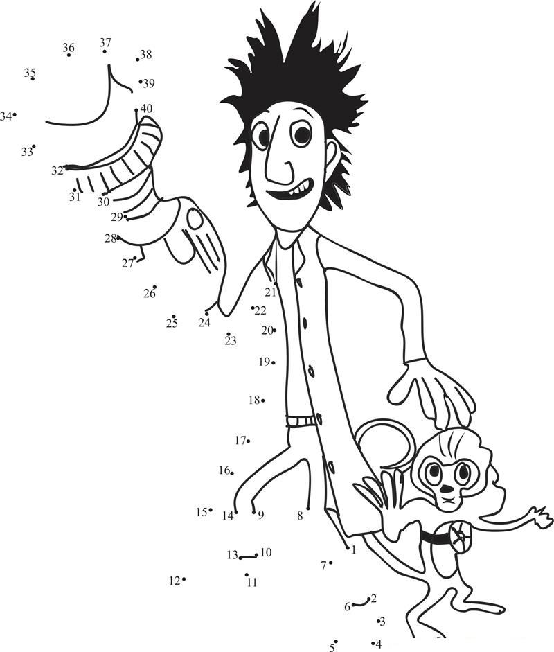 Flint Lockwood With Laser Gun printable dot to dot worksheet