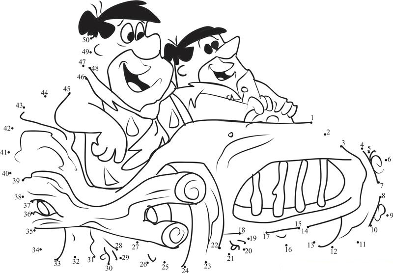 Flintstones Driving printable dot to dot worksheet