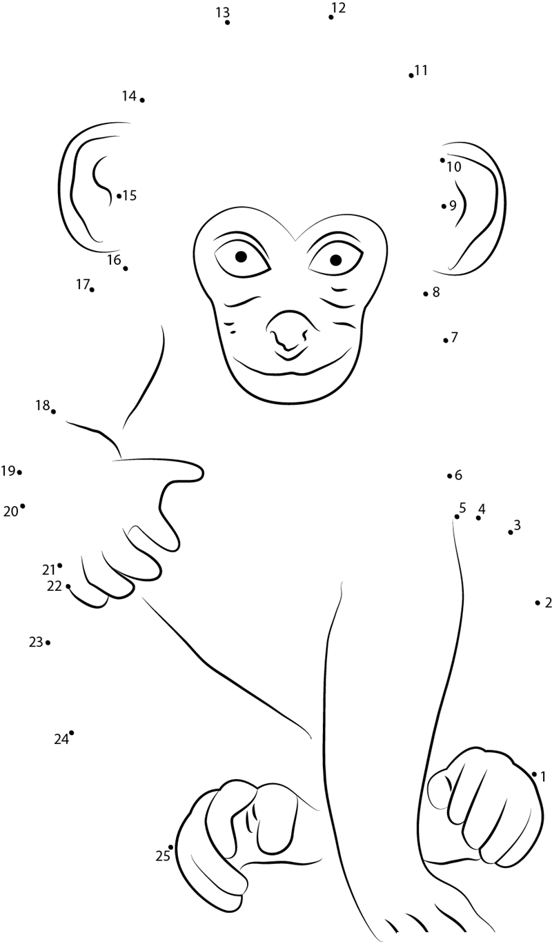 L Monkey printable dot to dot worksheet