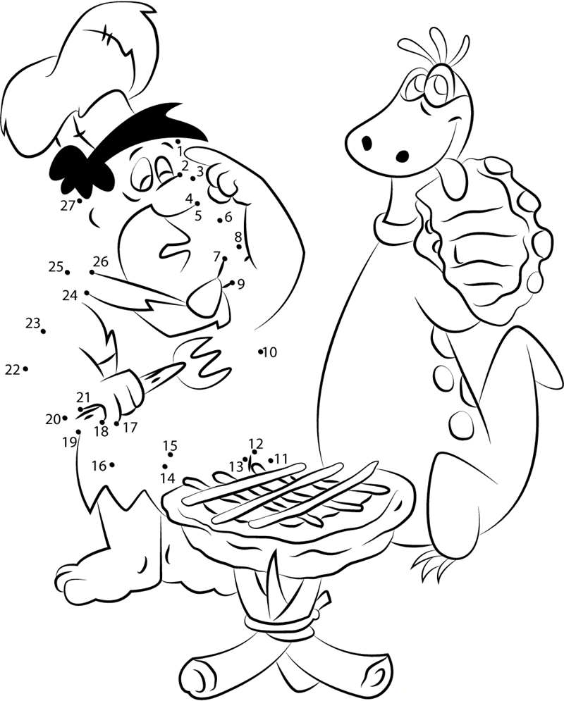 Fred Flintstone Doing Cooking printable dot to dot worksheet