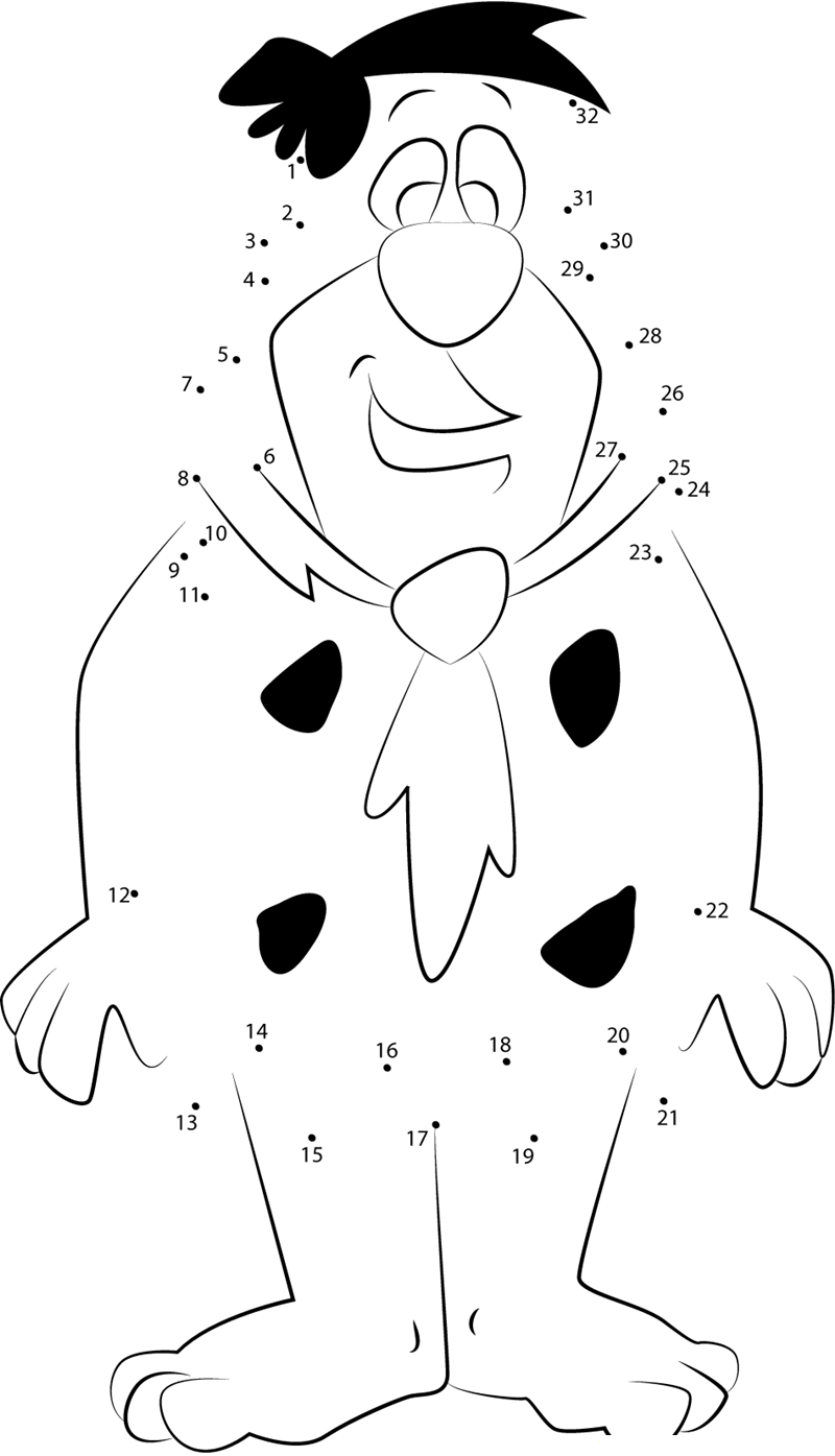 Fred Flintstones Looking At You printable dot to dot worksheet