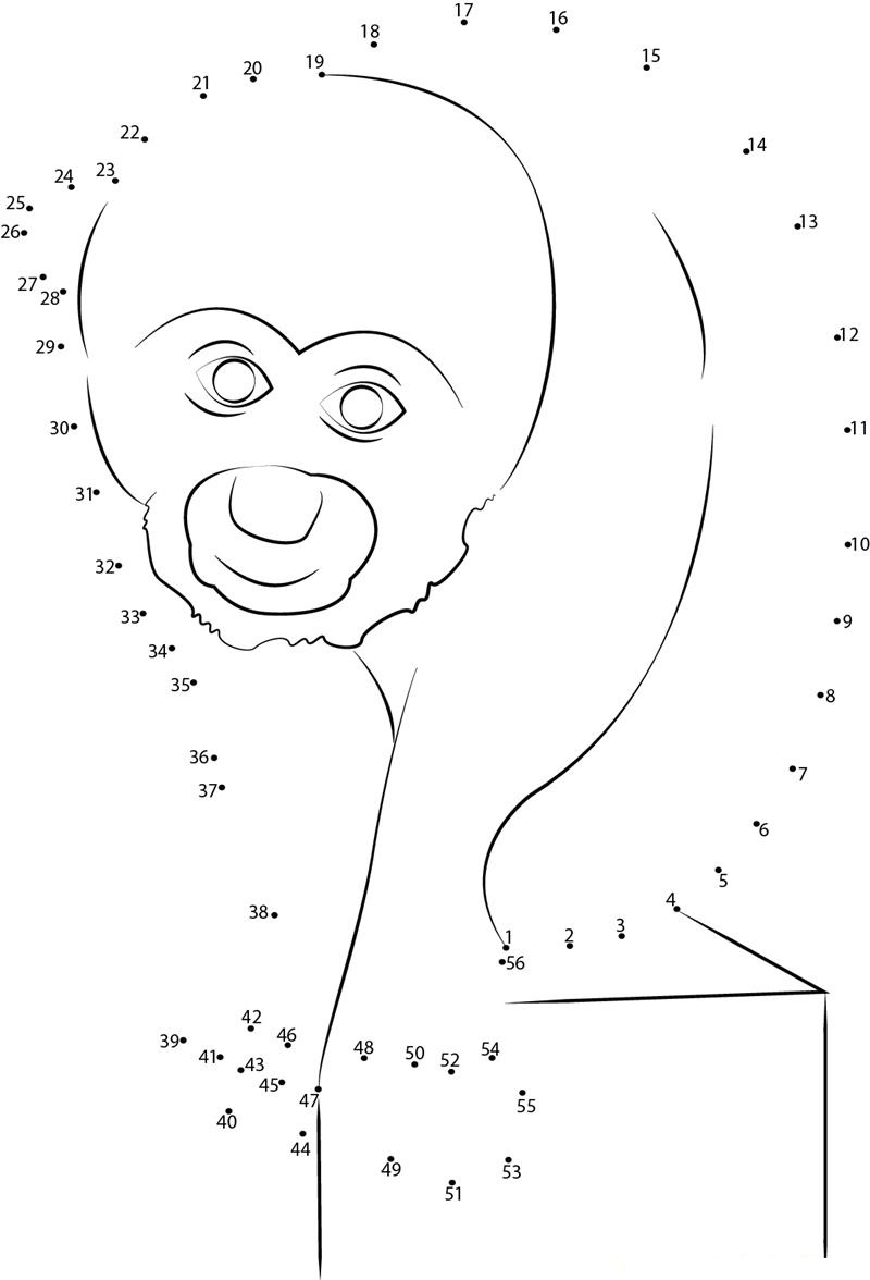 Monkey Close Face dot to dot worksheets