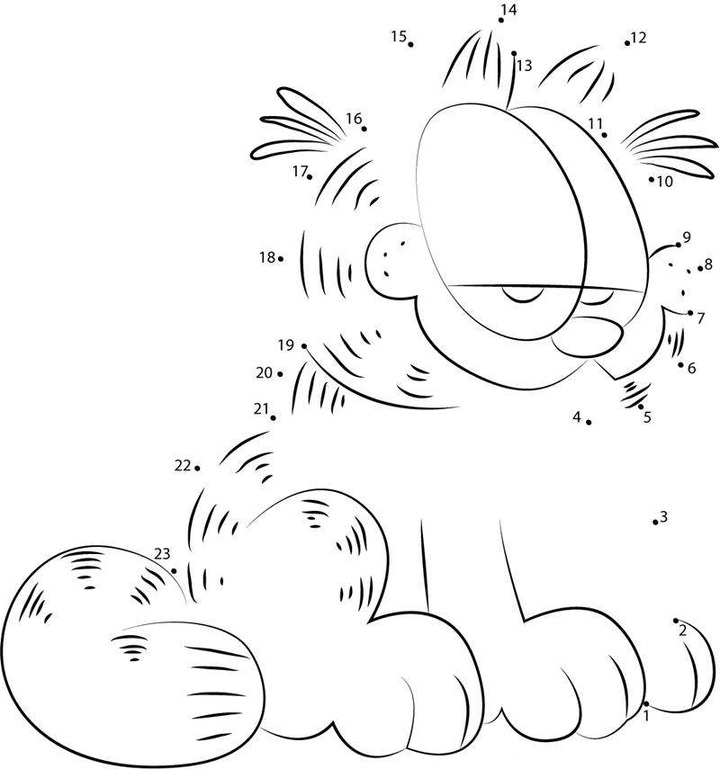 Cute Garfield printable dot to dot worksheet