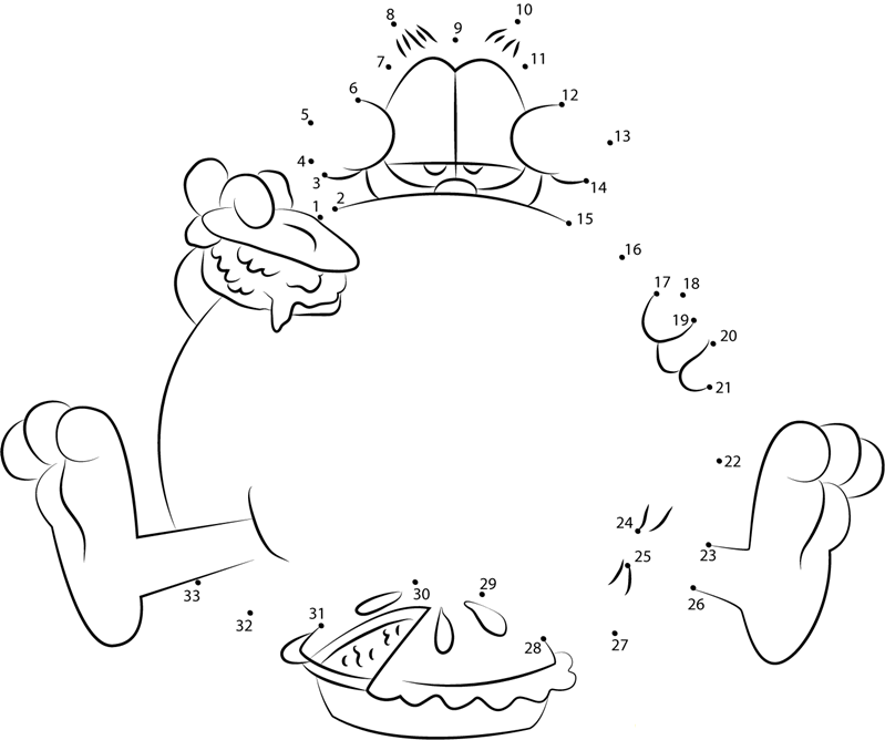 Garfield Eating printable dot to dot worksheet