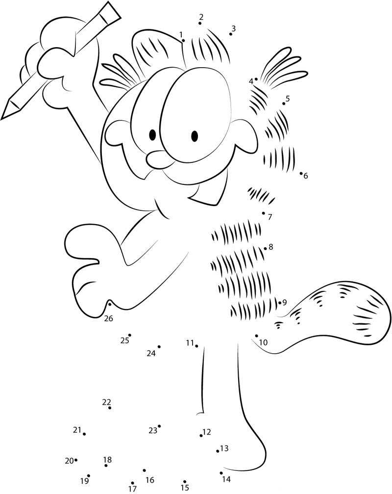 Garfield Painting Picture printable dot to dot worksheet