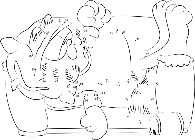 Garfield Sleeping On Sofa printable dot to dot worksheet