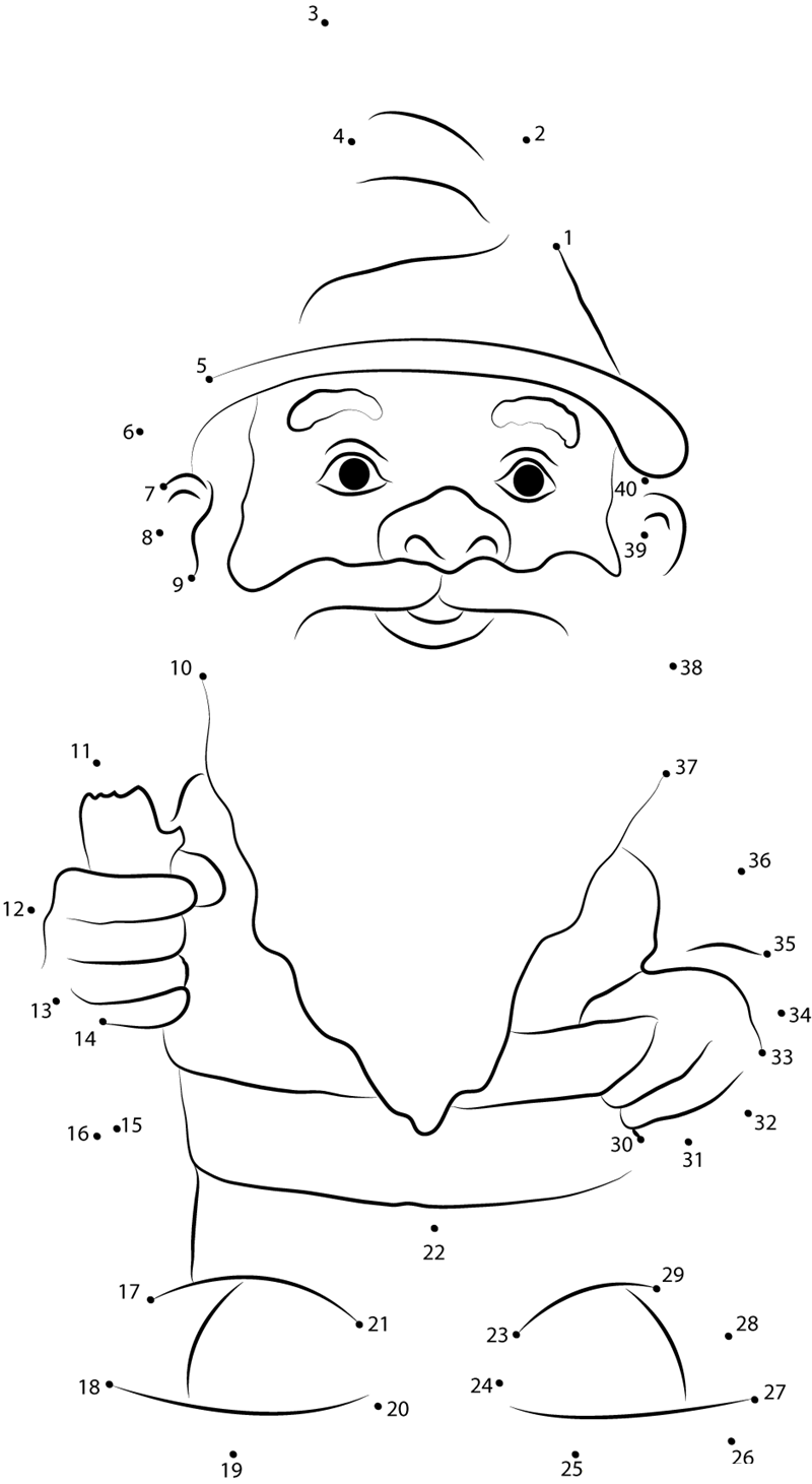 Garden Gnome With Fluffy Beard printable dot to dot worksheet