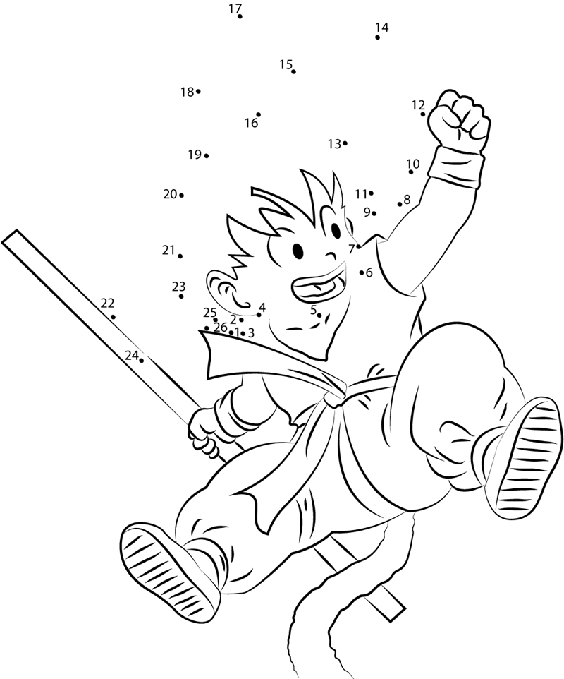 Jumping Goku printable dot to dot worksheet