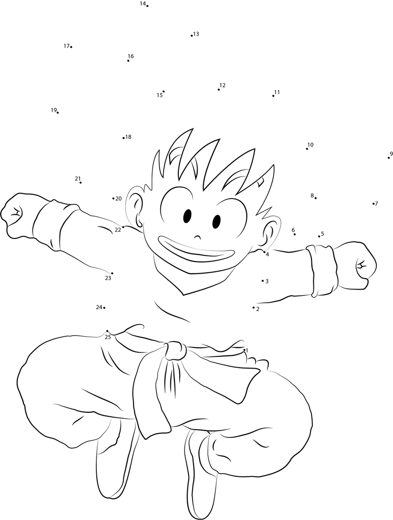 Smiling Goku printable dot to dot worksheet