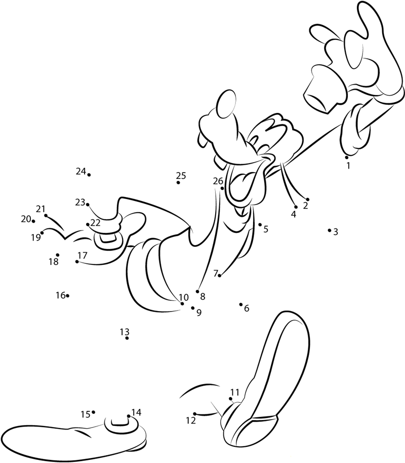 Goofy By Walt Disney printable dot to dot worksheet