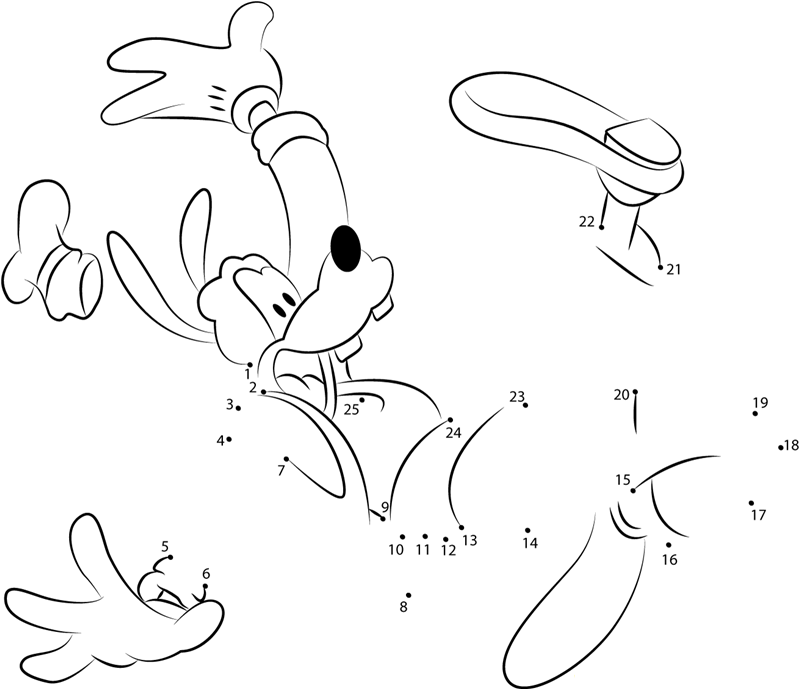 Goofy Having Fun printable dot to dot worksheet