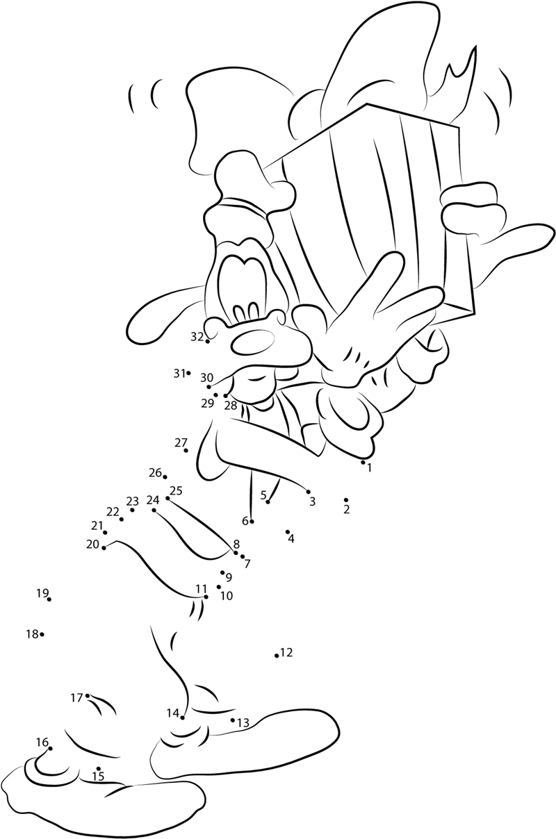 Goofy Having Gift printable dot to dot worksheet