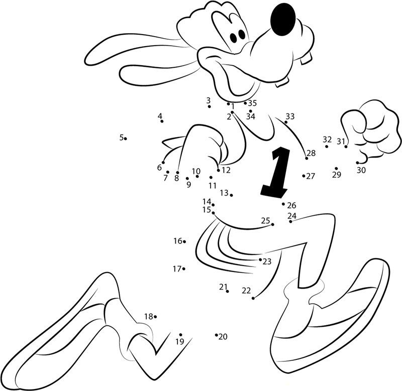 Goofy In Race printable dot to dot worksheet