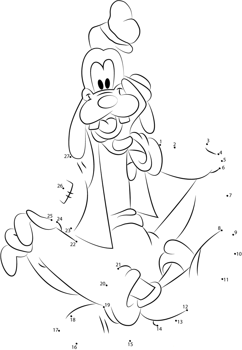 Goofy Sitting Down printable dot to dot worksheet