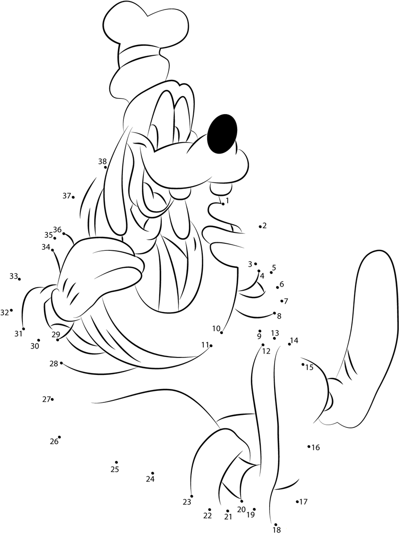 Happy Goofy printable dot to dot worksheet