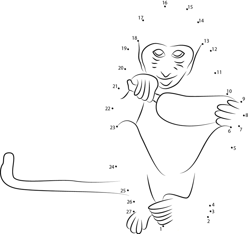 Monkey Eating Banana dot to dot worksheets