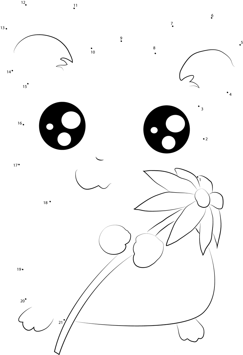 Hamtaro Having Flower printable dot to dot worksheet