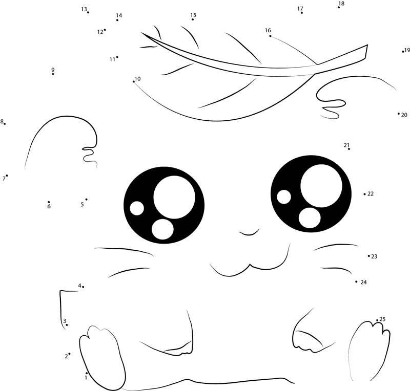 Hamtaro Having Leaves On Head printable dot to dot worksheet