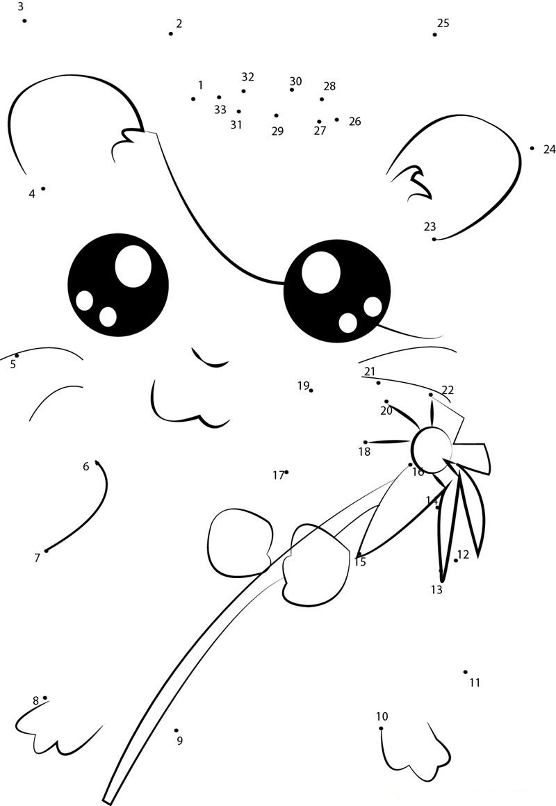 Hamtaro Holding A Flower printable dot to dot worksheet