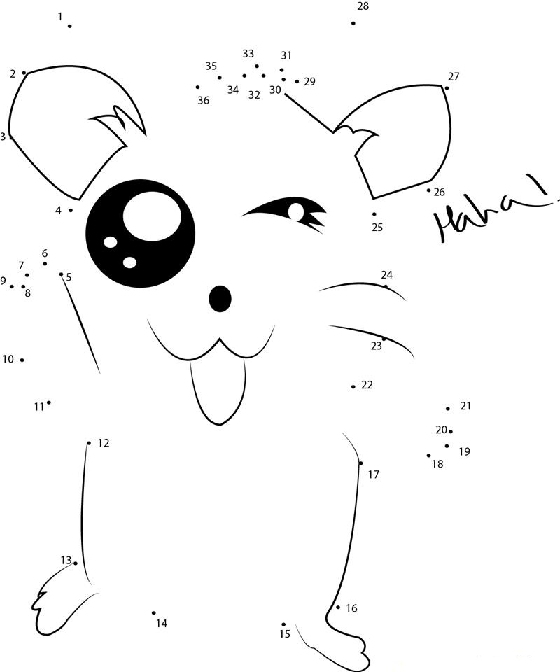 Laughing Hamtaro printable dot to dot worksheet