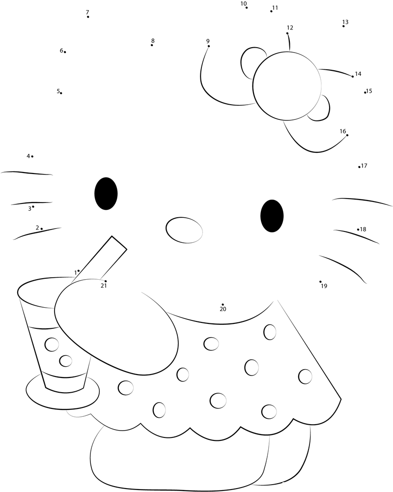 Hello Kitty Drinks Juice printable dot to dot worksheet