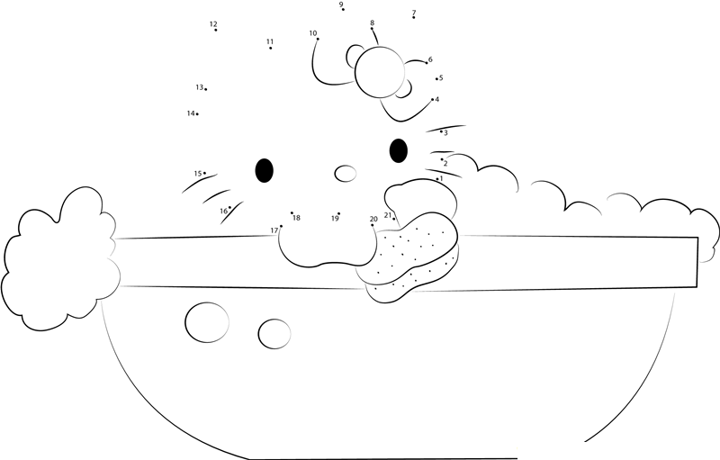 Hello Kitty In Bathtub printable dot to dot worksheet