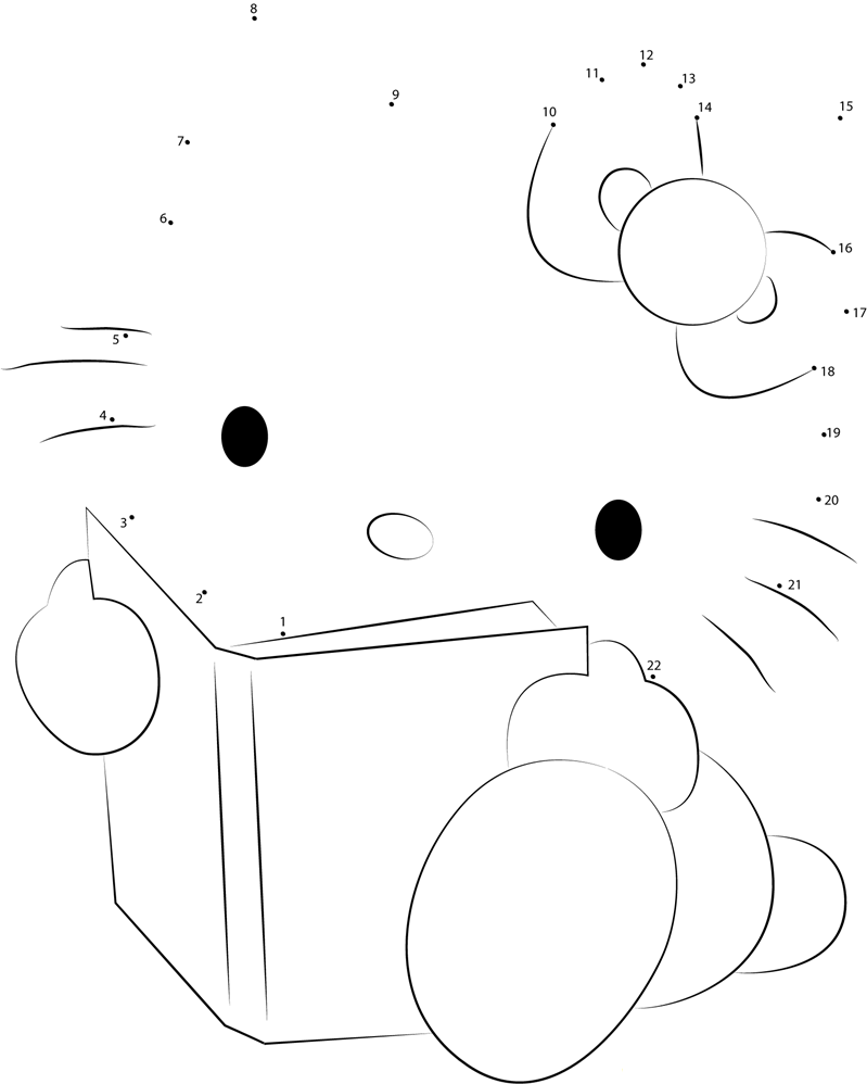 Hello Kitty Reading A Book printable dot to dot worksheet