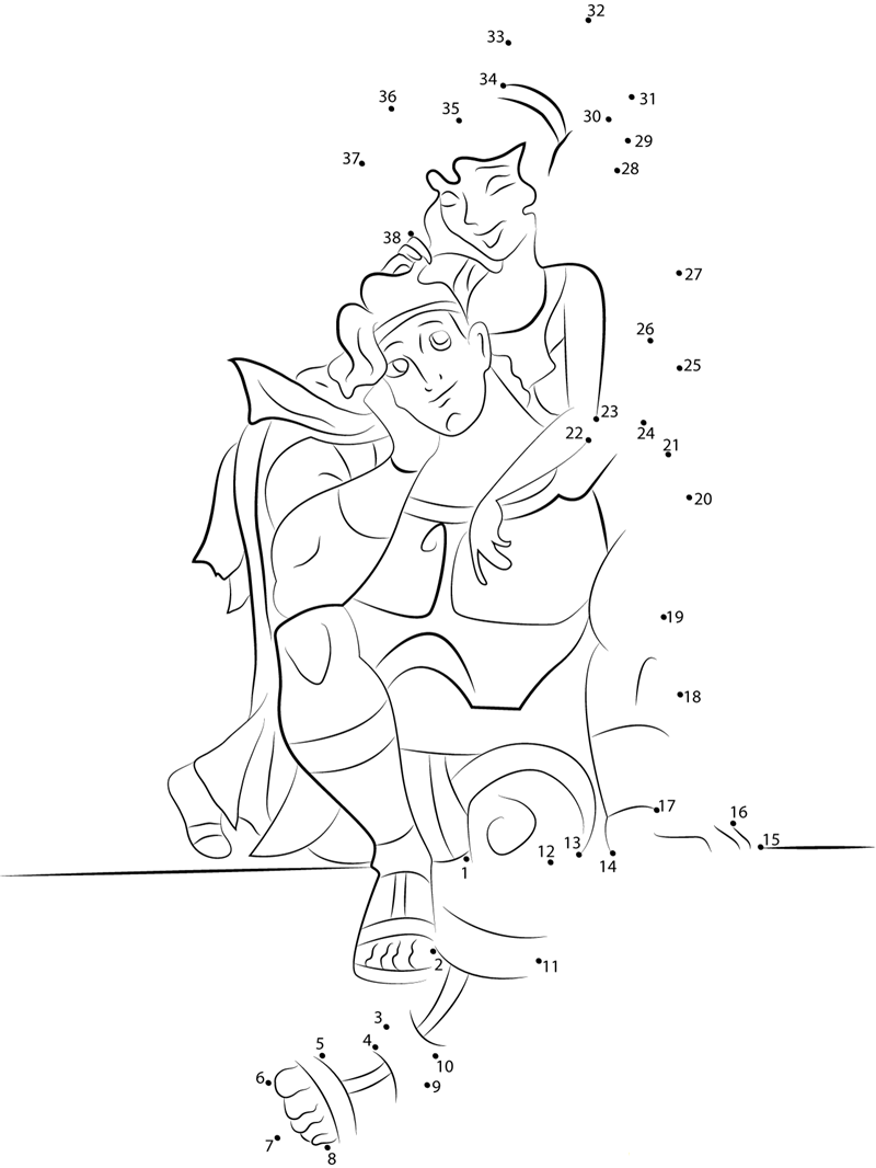 Disney Couples Hercules And Megara printable dot to dot worksheet