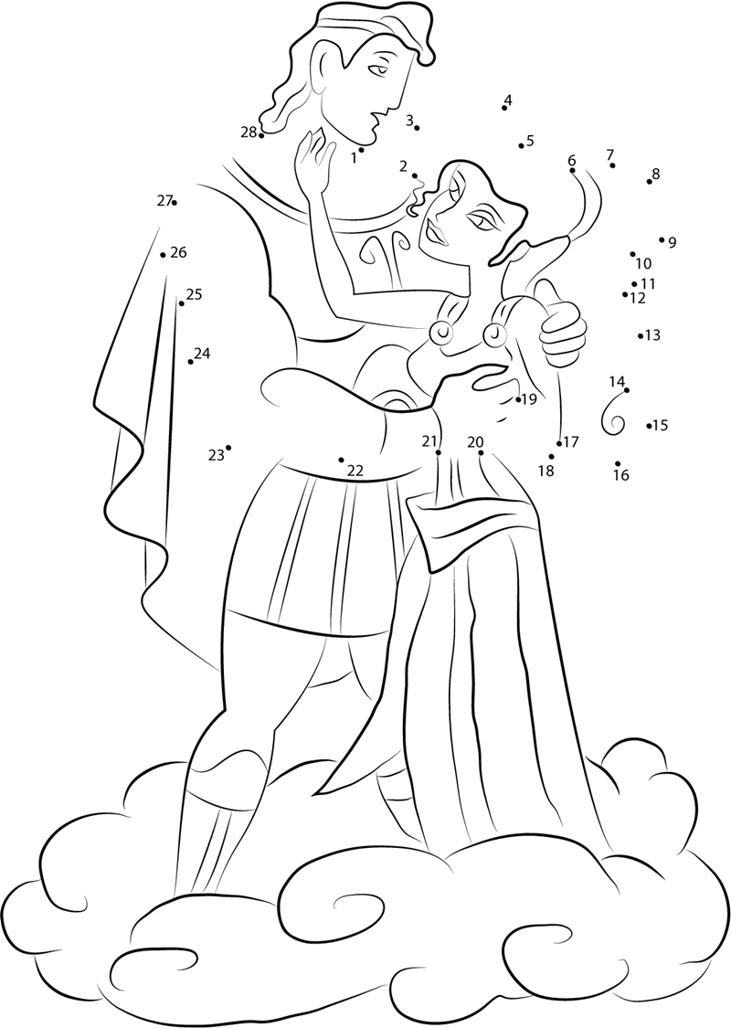 Hercules And Megara Are In Love printable dot to dot worksheet