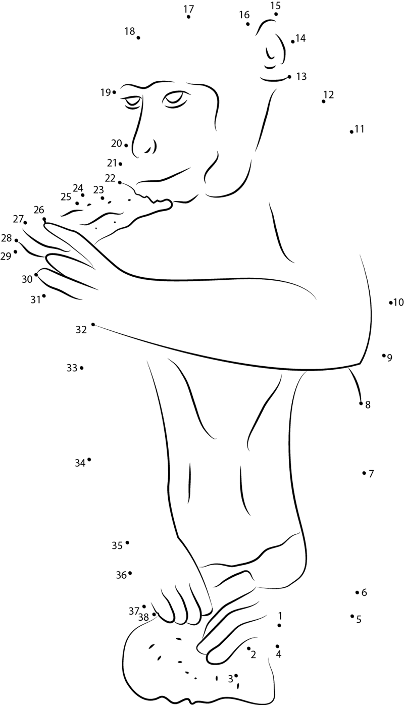 Monkey Eating Roti printable dot to dot worksheet