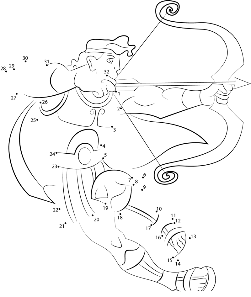 Hercules Ready To Fight With Bow And Arrow printable dot to dot worksheet