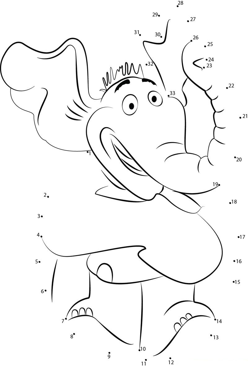 Horton Elephant Shocked printable dot to dot worksheet