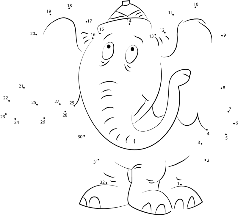 Horton Looking Up printable dot to dot worksheet