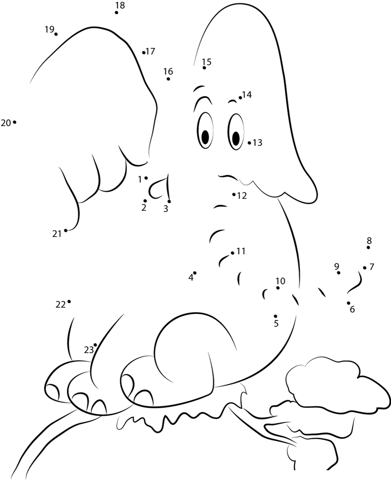 Horton Sitting On Tree printable dot to dot worksheet