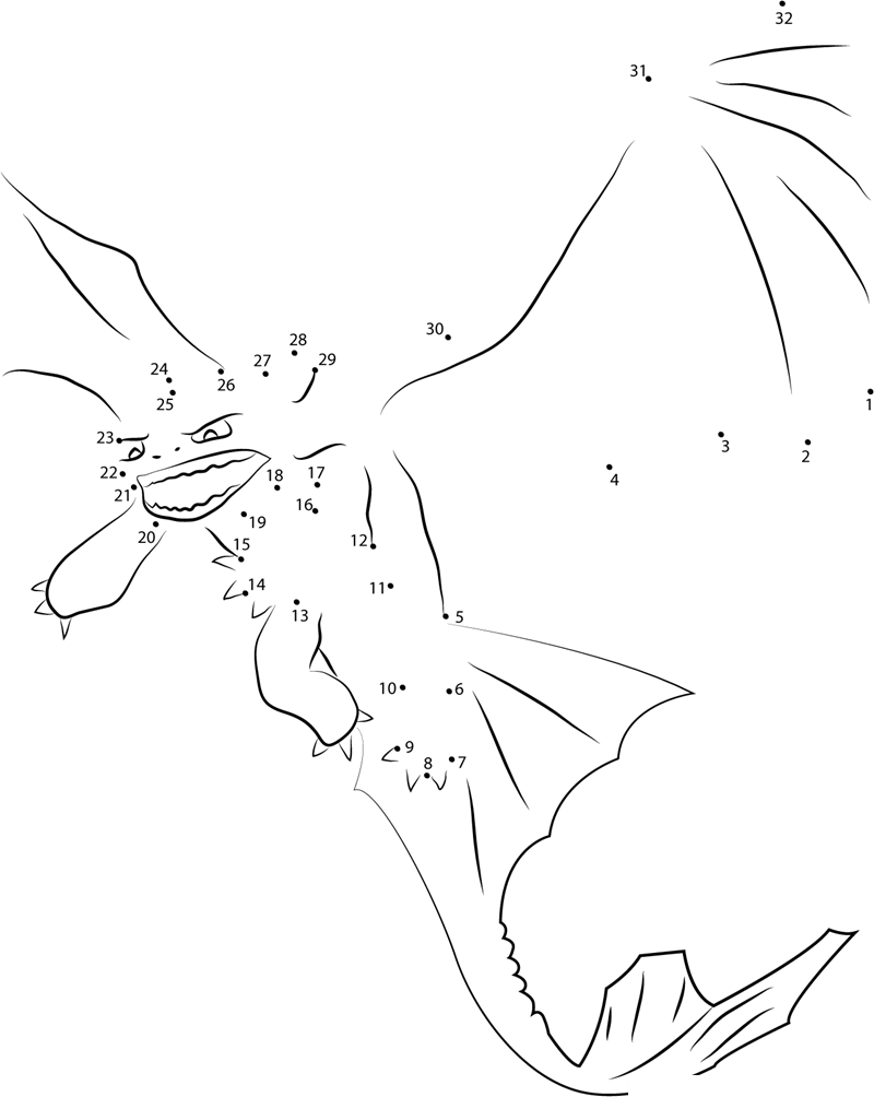 Angry Dragon printable dot to dot worksheet