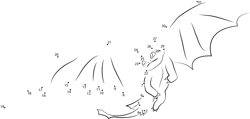 Dragon Flying printable dot to dot worksheet