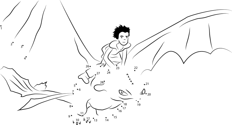 Hiccup Horrendous Flying With Toothless printable dot to dot worksheet