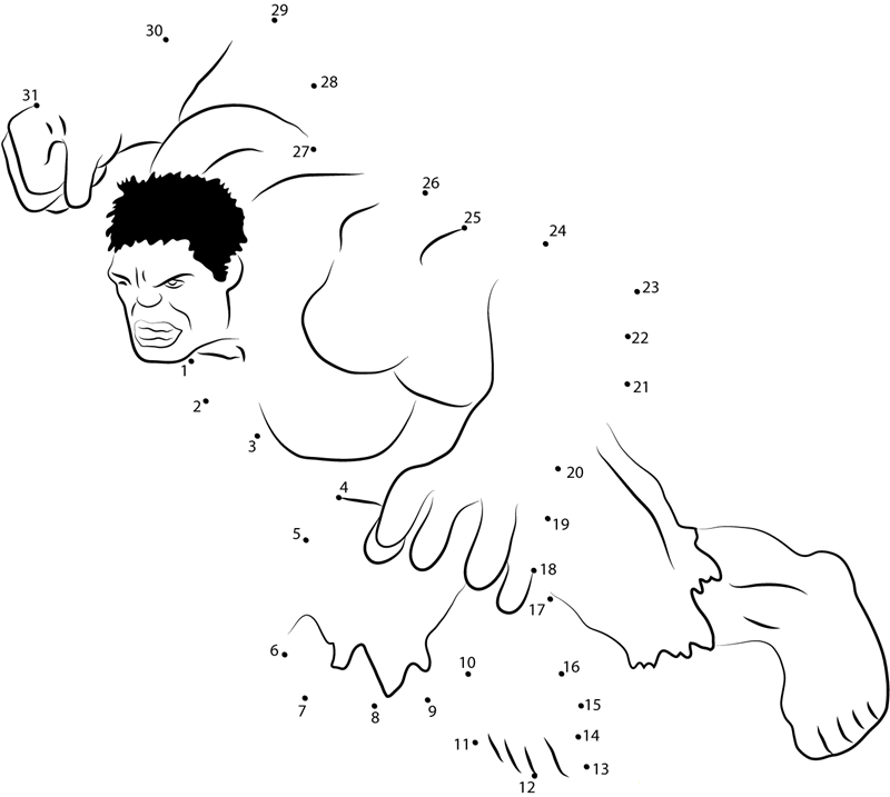 Hulk Ready For Attack printable dot to dot worksheet