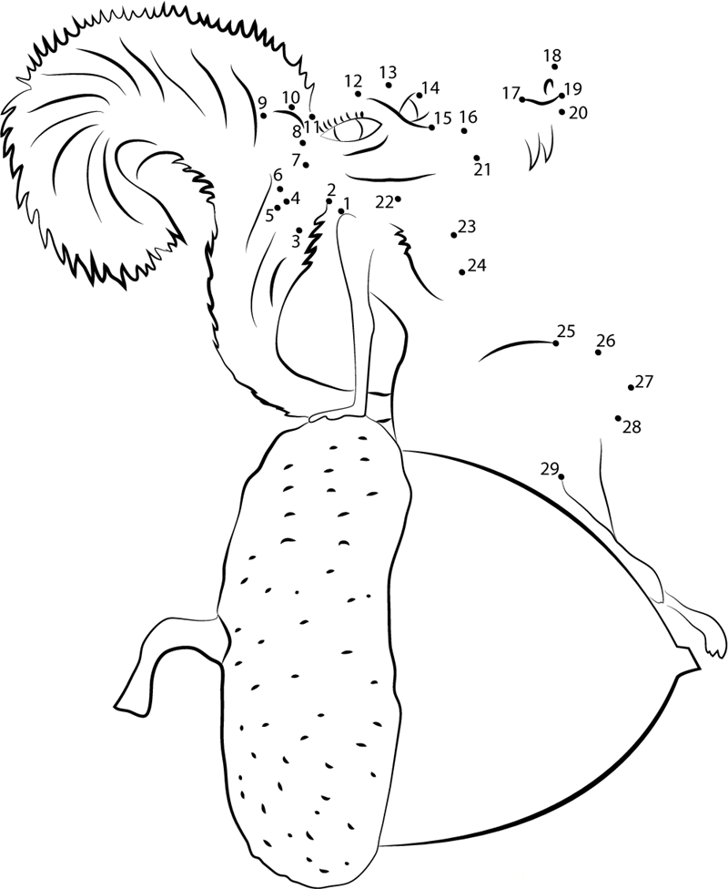 Scrat The Sabertoothed Squirrel printable dot to dot worksheet