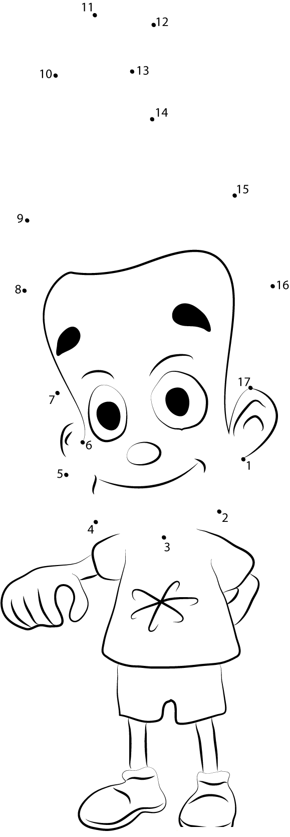 Happy Jimmy Neutron printable dot to dot worksheet