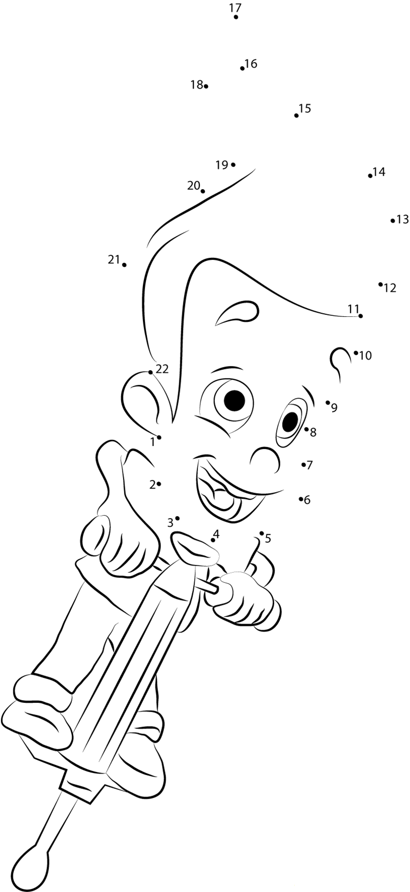 Jimmy Neutron Playing printable dot to dot worksheet