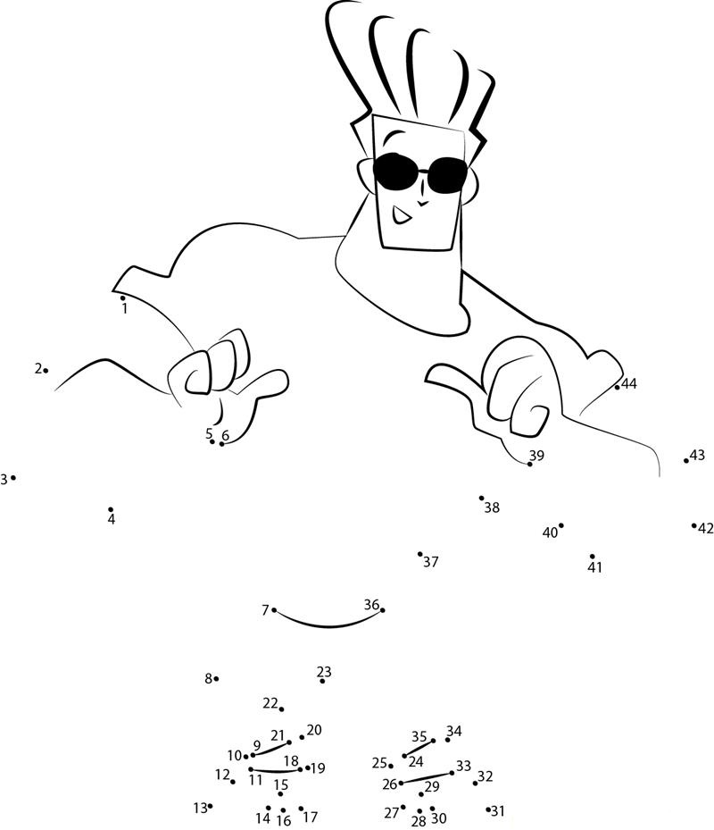 Johnny Bravo Hero printable dot to dot worksheet