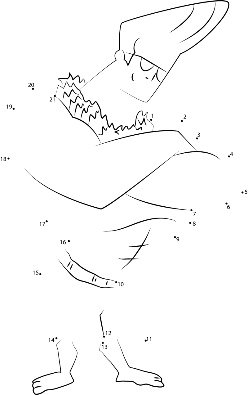 Johnny Bravo In Fancy Dress Competition printable dot to dot worksheet