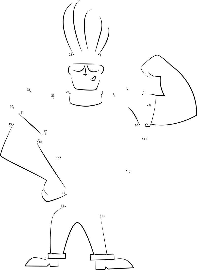 Johnny Bravo Show His Arm printable dot to dot worksheet