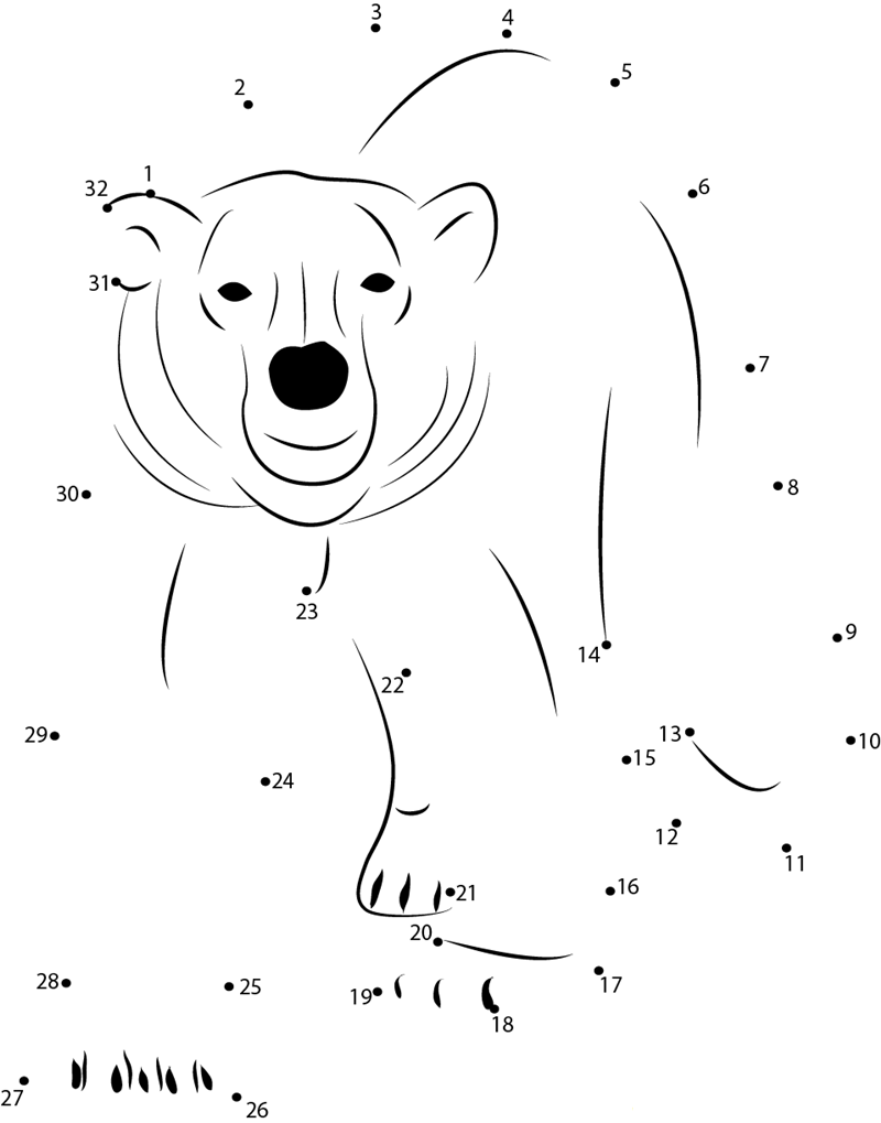 Polarbear printable dot to dot worksheet