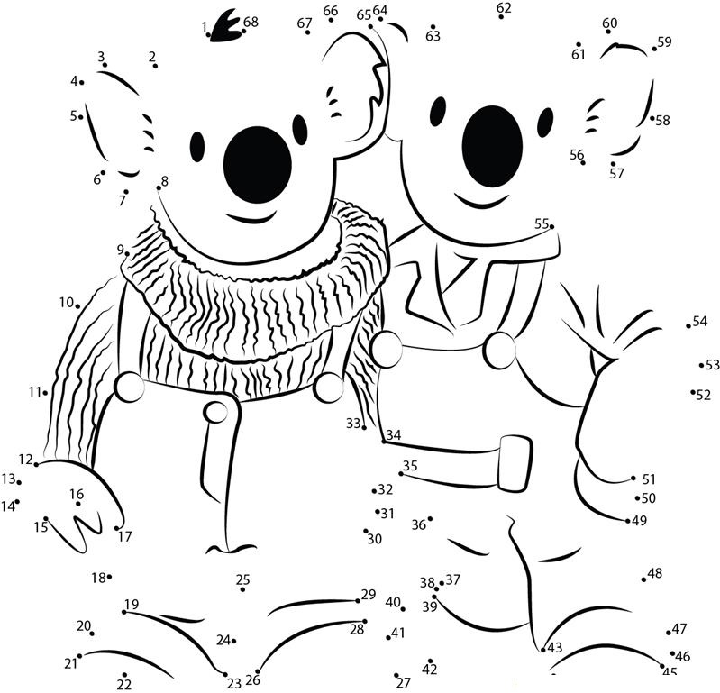 Koala Brothers printable dot to dot worksheet